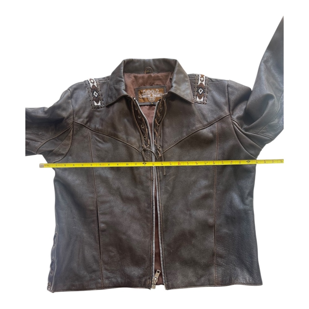 Vtg. Men's Leather Gallery Western Native Boho Lace-up Jacket Brown Beaded Rare - Picture 12 of 15